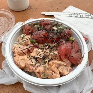 Spicy mix mayo and limu poke bowl