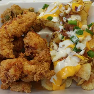 My plate... Tenders, chips, and fried okra.