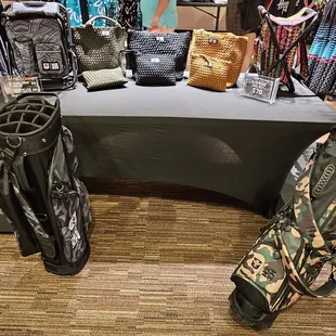 Golf bags, clutches, tote bags, and cooler backpack chairs