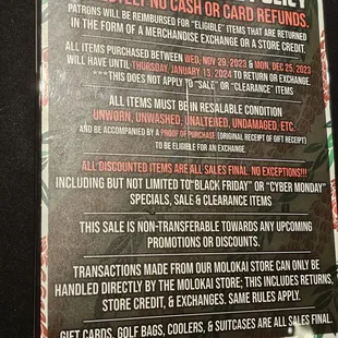 Holiday 2023 Exchange policy