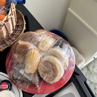 Alot of fresh bread for breakfast ( I think this is enough for two people for two breakfast)