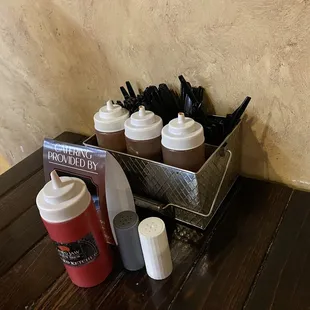 Plastic ware at each individual table!