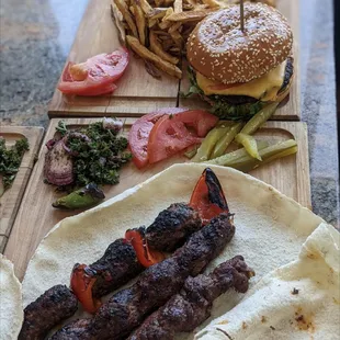 whop burger, skewers of kafta halabi, kafta orfall and halawat