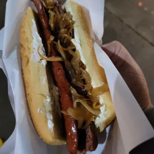 Seattle style dog (cream cheese and grilled onions)