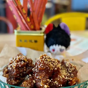 Korean style fried chicken wings ~ could use a tad less sauce but very juicy