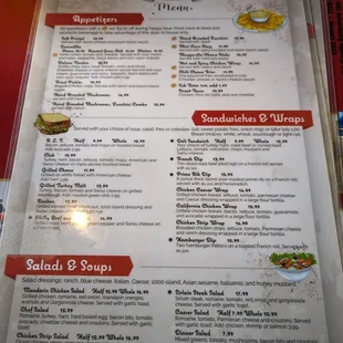 Appetizer &amp; Sandwich menu.