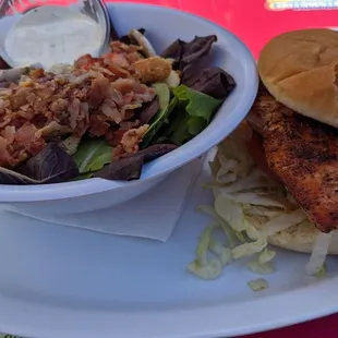 Salmon burger with side salad