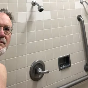 Showing off the FANTASTIC grab bars in the male changing room; undoubtedly, the same is available on the female changing room.