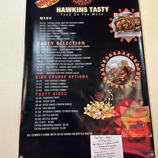 The menu including the wing flavors