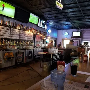 the bar area with people sitting at the bar