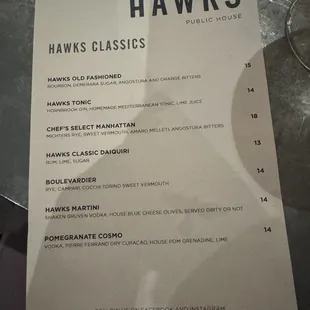 Drink menu currently