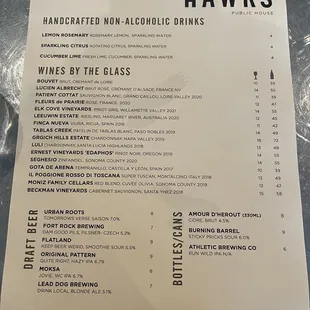 Beverage menu