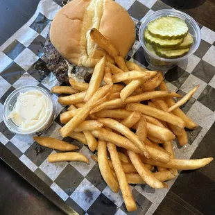 Swiss Burger and crispy fries.