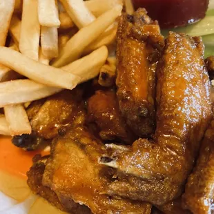 chicken wings and fries