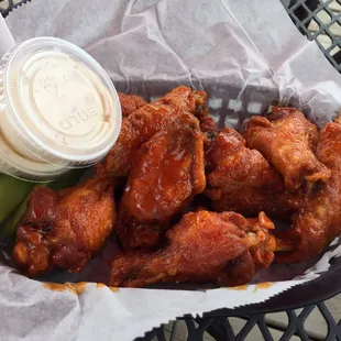 Buffalo Wings. Order them crispy, very good.