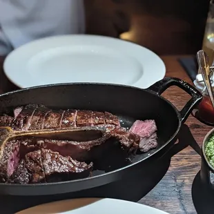 Steak, creamed spinach, and beef fat fries