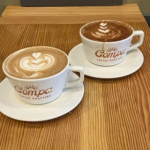 Seasonal &quot;burning love&quot; latte like a Mexican mocha (R) and a dark mocha latte (L)