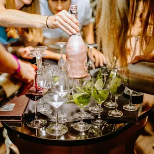 Champagne bottle service and wine