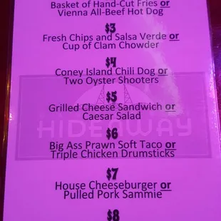 Happy hour menu