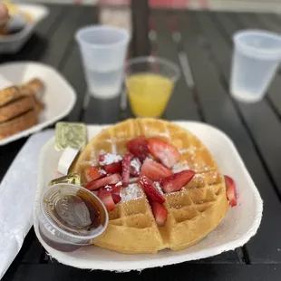 Waffles and yes that small cup is the $11 mimosa