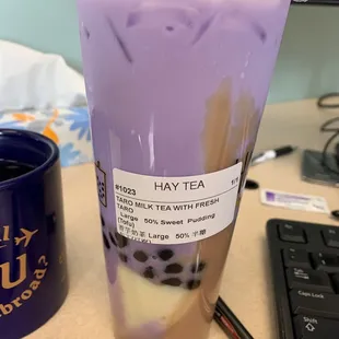 Taro Milk Tea with Fresh Taro (added pudding)