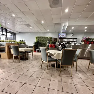 tables and chairs in a restaurant