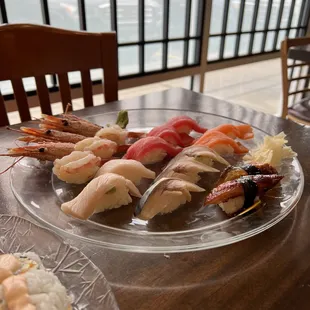 ama ebi, hamachi, maguro, saba, unagi, sake