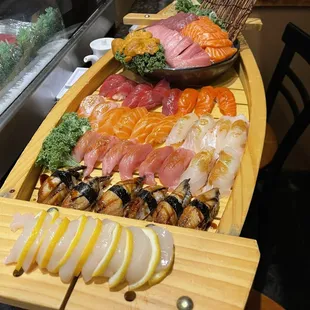 Nigiri and Sashimi in the boat