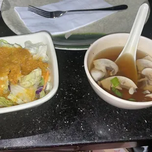 Miso soup and my favorite salad with ginger dressing