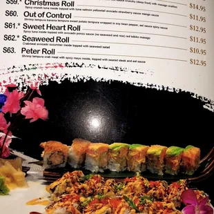 a menu for a sushi restaurant