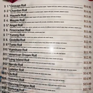 a menu for a sushi restaurant