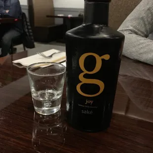 G Joy Saké. Deep, lush and layers of flavor. This is a sweet filtered saké. Unfiltered options do exist. Beautiful presentation.