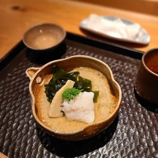 Nabe: Okoze-( Scorpion fish) , Fresh Wakame, Bamboo Shoots ans Sansho Leaves