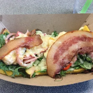 &quot;Feed It To the Pigs&quot; Plantain flatbread, pickled veggies, and face bacon