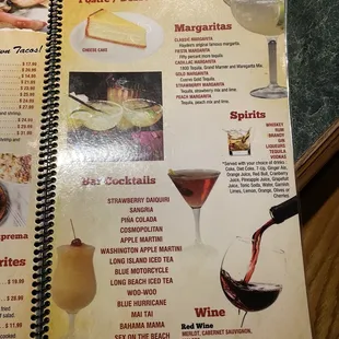 Drinks and dessert menu