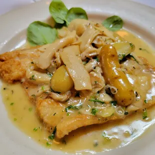 Ft. Bragg Petrale Sole with King Trumpet Mushrooms, Fingerling Potatoes