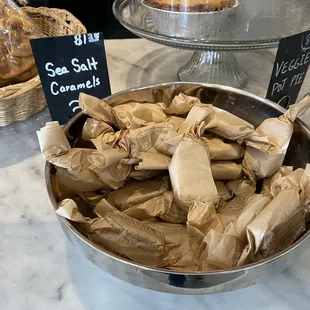 a bowl of baked goods