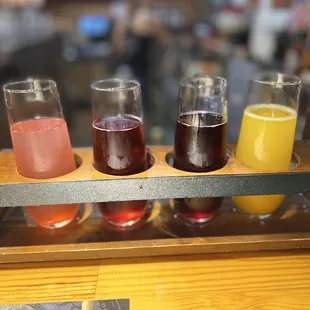 Mimosa flight: Prickly pear , pomegranate, huckleberry and mango flavors