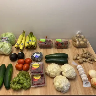 Iceberg lettuce, bananas, strawberries, russet potatoes, avocados, blueberries, zucchini, ginger, cucumbers...