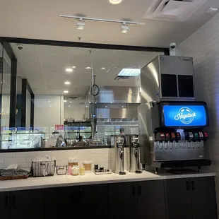 Drink station and you can see into the kitchen area.