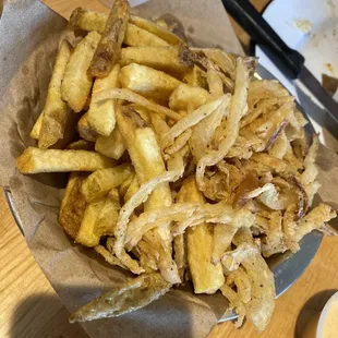 Half &amp; Half fries &amp; onion strings