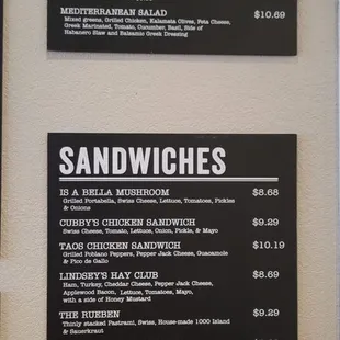 Menu as you walk up to the register