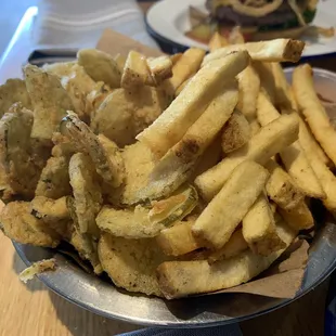 Half and half pickles and fries