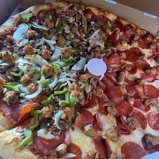 Half combination, and half pepperoni and sausage. Amazing!!