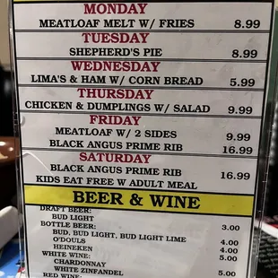 Beer Wine Alcohol Menu