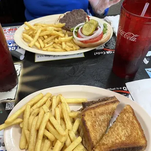 Monday special - meatloaf melt with fries and the haystax hamburger!