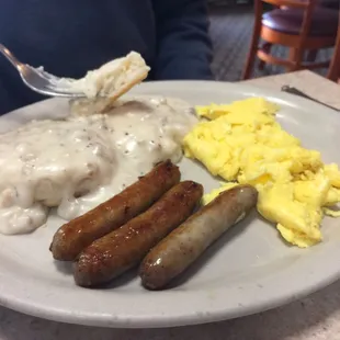 Biscuits and gravey, eggs and sausage