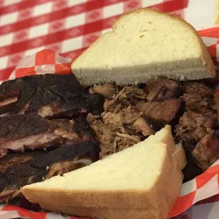 Ribs, pull pork, and burnt ends. So tender and delicious