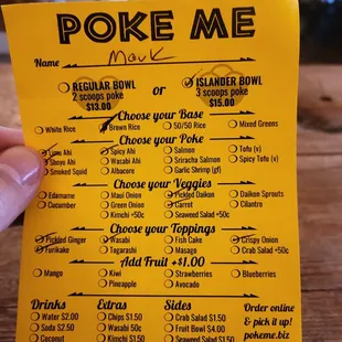 Food truck menu