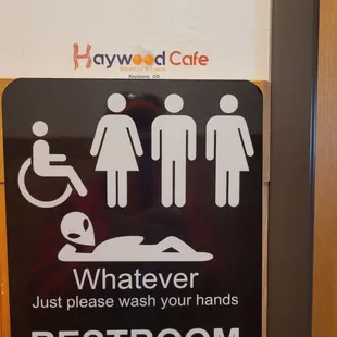 a restroom sign on a door